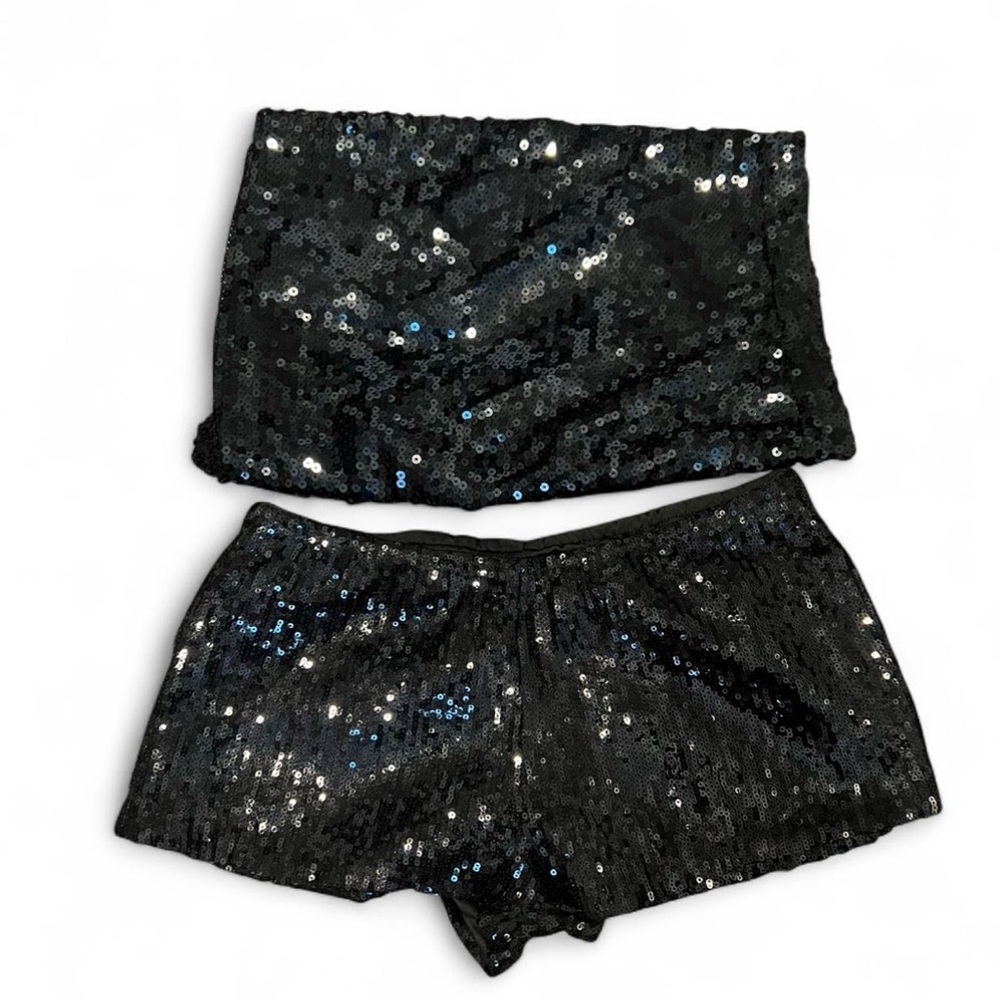 Sequin Black Women's Tube Top And Short Set